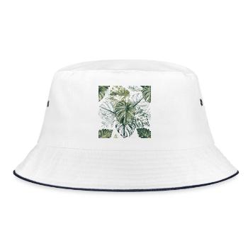 Tropical Monstera Leaves Pattern - Bucket Hat - white/navy - Front