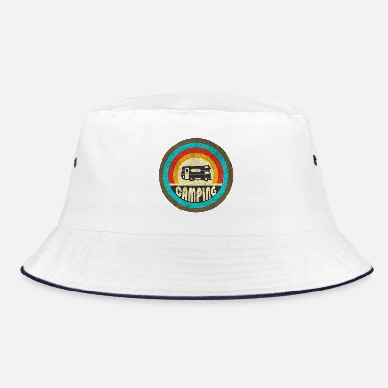 Camping Vintage Design / Geschenkidee - Bucket Hat - Weiß/Navy