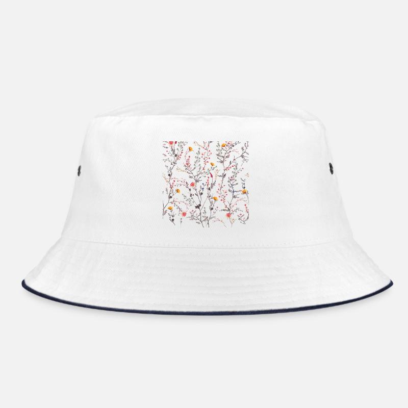 Floral Nightfall Bloom on Black - Bucket Hat - white/navy