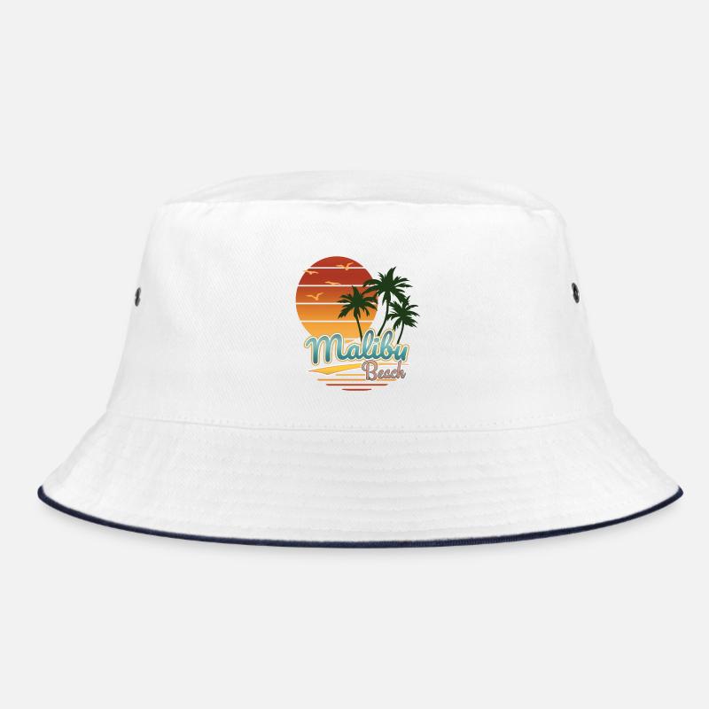 Retro Malibu Beach, Geschenkidee, USA, L.A. - Bucket Hat - Weiß/Navy