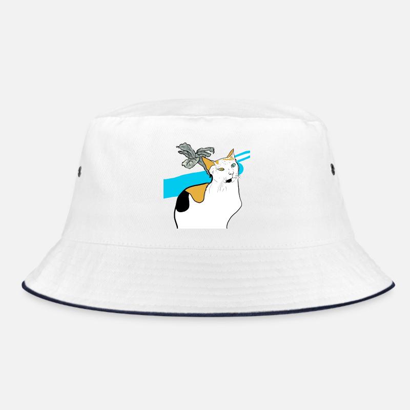 sitzende Katze - Bucket Hat - Weiß/Navy