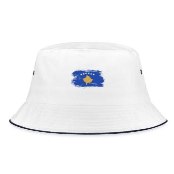Kosovo Flaggen Design / Geschenkidee - Bucket Hat - Weiß/Navy - Vorne