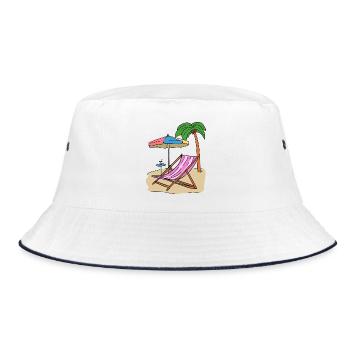 Holiday Holidays Palm Trees Beach Island Recreation Sea - Bucket Hat - white/navy - Front