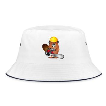 niedlicher Biber mit Kettensäge und Schutzhelm - Bucket Hat - Weiß/Navy - Vorne