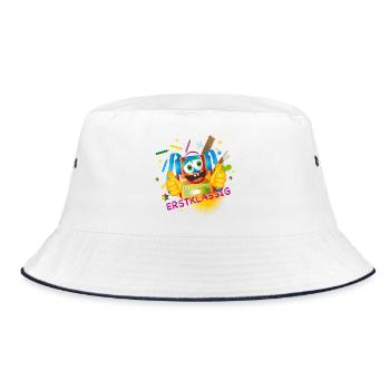 erstklassiger kunterbunter lustiger Schulranzen - Bucket Hat - Weiß/Navy - Vorne
