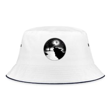 heulender Wolf in der Nacht bei Vollmond - Bucket Hat - Weiß/Navy - Vorne