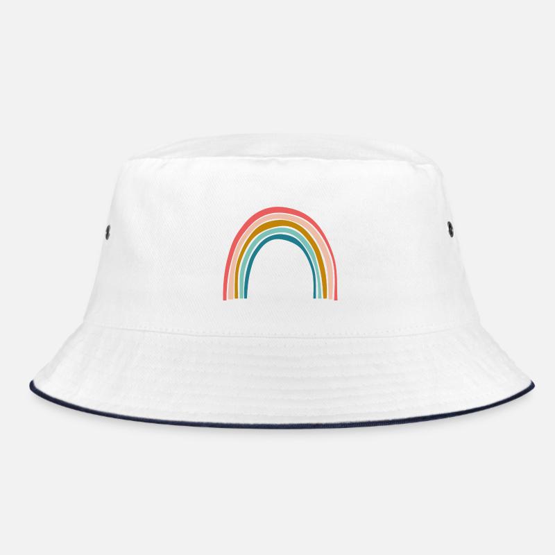 Pastell Regenbogenbogen - Bucket Hat - Weiß/Navy