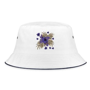 Fleurs et feuilles de palmier en design doré - Bob - blanc/marine - Devant