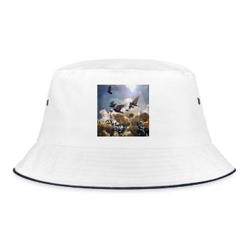 Bird migration over rose petals - Bucket Hat - white/navy - Front