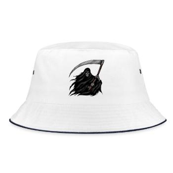 Grim Reaper mit Sense auf Schwarzem Hintergrund - Bucket Hat - Weiß/Navy - Vorne