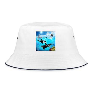 Undersea Pod: Orca and Dolphin Dive - Bucket Hat - white/navy - Front