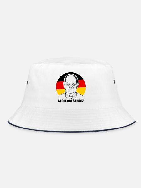 stolz auf Scholz, Bundeskanzler, Deutschland Shirt - Bucket Hat - Weiß/Navy - Vorne