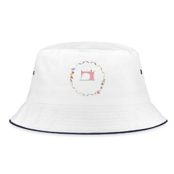 nostalgisch bunte Nähmaschine mit Knöpfe - Bucket Hat - Weiß/Navy - Vorne
