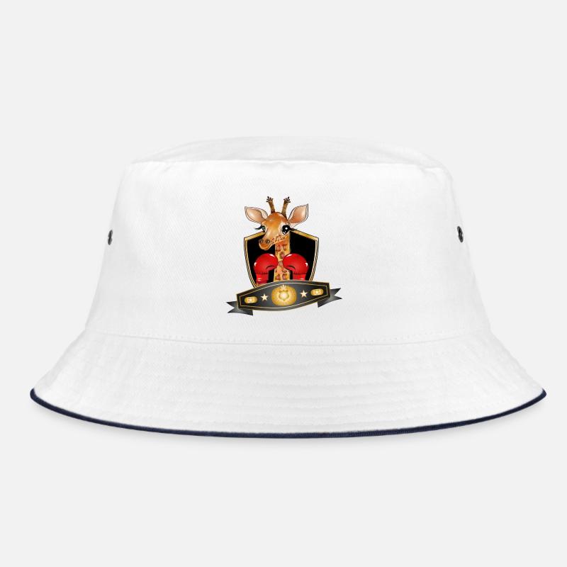 Giraffe als Boxer mit Boxhandschuhe und Box Gürtel - Bucket Hat - Weiß/Navy
