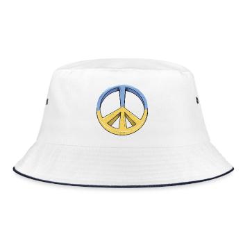 Peace Sign Retro Design Ukraine Antiwar - Bucket Hat - white/navy - Front