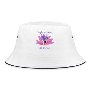 Alltagsyoga mit Blütenakzent - Bucket Hat - Weiß/Navy - Vorne