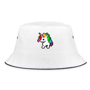 PixelEinhorn Regenbogen - Bucket Hat - Weiß/Navy - Vorne