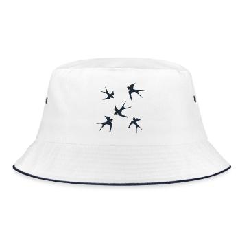 Rauchschwalben, Schwalbenschwarm, Vögel für frauen - Bucket Hat - Weiß/Navy - Vorne