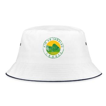 Rio de Janeiro Emblem: Strand & Berge - Bucket Hat - Weiß/Navy - Vorne