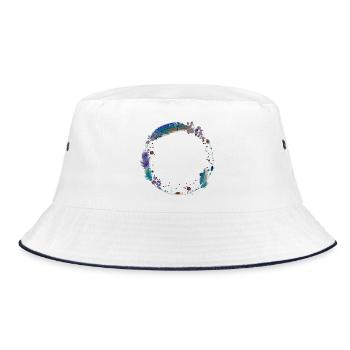 zarter Rahmen aus Federn und Ethno Symbolen - Bucket Hat - Weiß/Navy - Vorne