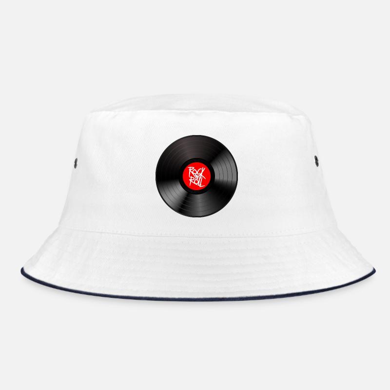 Rock 'n' Roll Vinyl: Ein Statement T-Shirt - Bucket Hat - Weiß/Navy