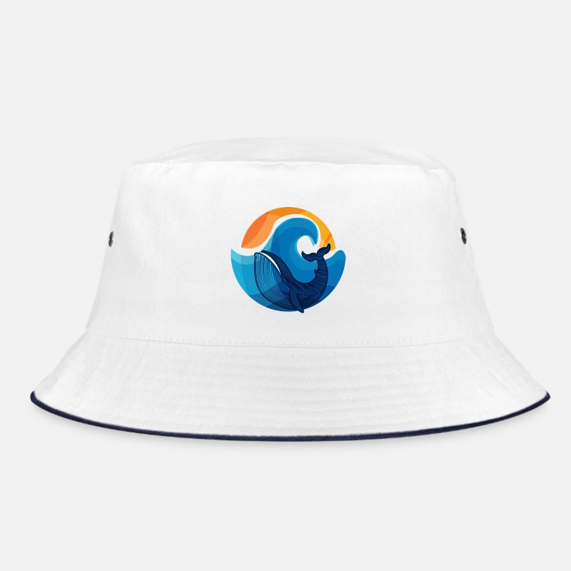 Waves and Whale Shark Illustration Bucket Hat