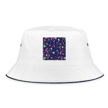 all over prints mädchen, kindliches Blumenmuster - Bucket Hat - Weiß/Navy - Vorne