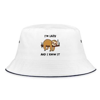 Faultier Faul Tier Schlafen Statement Urwald - Bucket Hat - Weiß/Navy - Vorne