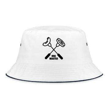BBQ Master mit zwei gekreuzten Gabeln - Bucket Hat - Weiß/Navy - Vorne