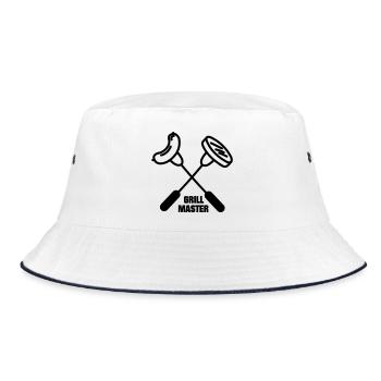 Grillmeister mit zwei gekreuzten Gabeln - Bucket Hat - Weiß/Navy - Vorne