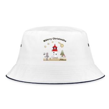 Hiddensee, Leuchtturm Gellen, Weihnachten, Wolf - Bucket Hat - Weiß/Navy - Vorne