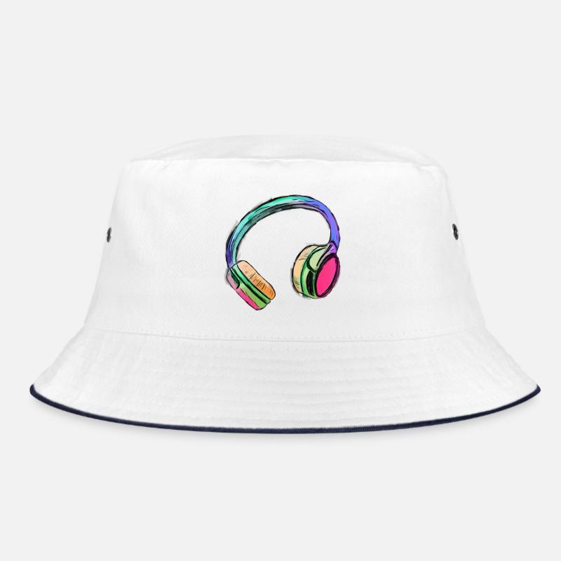 Kopfhörer - bunte Kunst - farbenfroh - Bucket Hat - Weiß/Navy