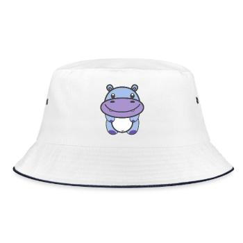 Niedliches Nilpferd Kawaii - Bucket Hat - Weiß/Navy - Vorne