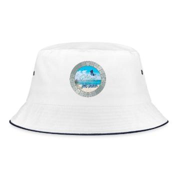 Meer geht immer – Strandlook - Bucket Hat - Weiß/Navy - Vorne