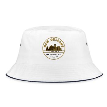 Golden New Orleans Skyline Stamp - Bucket Hat - white/navy - Front