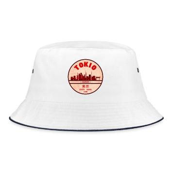 Tokyo Skyline Vintage Badge - Bucket Hat - white/navy - Front