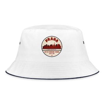 Prague Skyline Vintage Round Logo - Bucket Hat - white/navy - Front