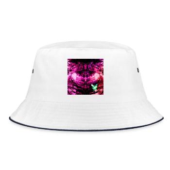 Kaleidoskopische Tie-Dye Schmetterling - Bucket Hat - Weiß/Navy - Vorne