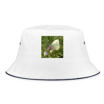 Weißer Schmetterling auf rosa Blüte - Bucket Hat - Weiß/Navy - Vorne