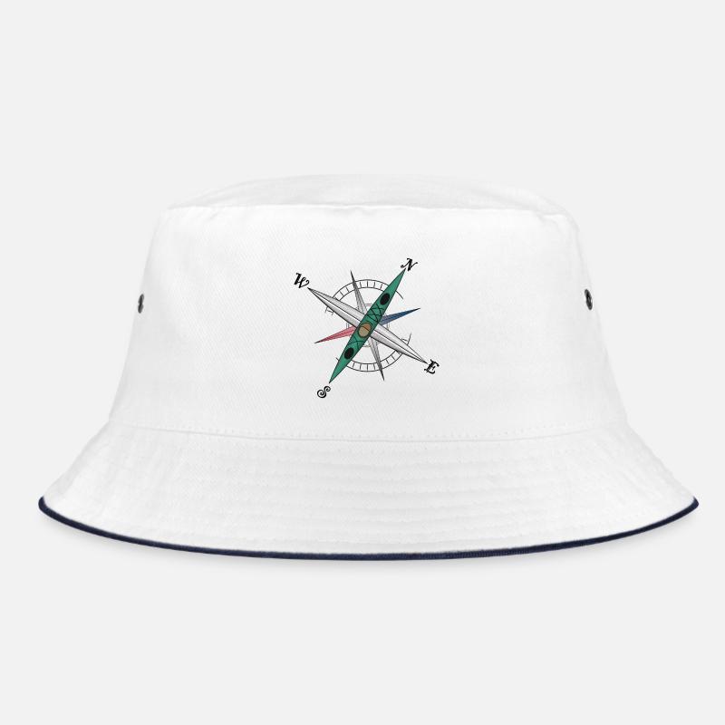 Cool kayak design with compass rose, green kayak Bucket Hat