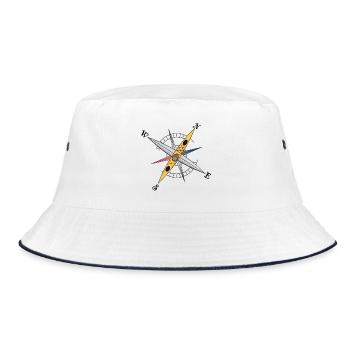 Cool kayak design with compass rose, yellow kayak - Bucket Hat - white/navy - Front
