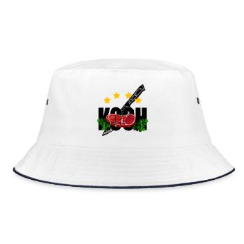 4 Sterne Koch Kochmesser Fleisch Petersilie - Bucket Hat - Weiß/Navy - Vorne