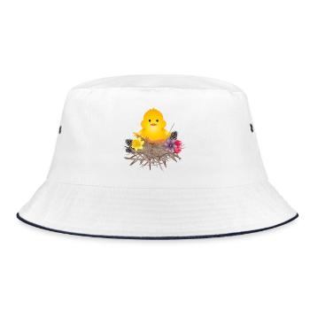 newly hatched chick in eggshell in nest - Bucket Hat - white/navy - Front
