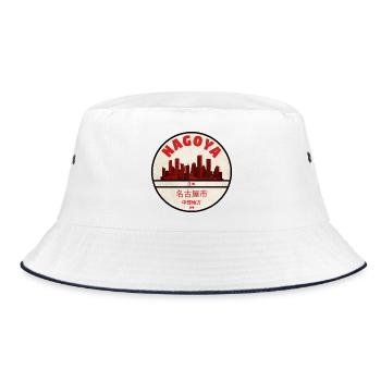 Nagoya Skyline Vintage Abzeichen - Bucket Hat - Weiß/Navy - Vorne