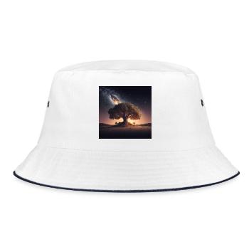 Weltenbaum im Kosmos - Bucket Hat - Weiß/Navy - Vorne