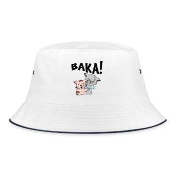 Baka Anime Manga Cartoon Cat Saying - Bucket Hat - white/navy - Front