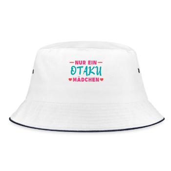 Popkultur Manga Asien Herz Anime Nerdy Otaku - Bucket Hat - Weiß/Navy - Vorne
