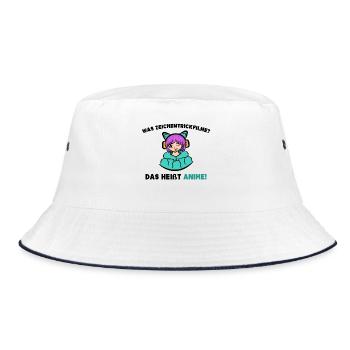 Manga Popkultur Statement Anime Japanisch - Bucket Hat - Weiß/Navy - Vorne