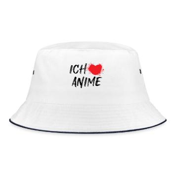 Anime Herz Manga Asiatisch Asien Popkultur - Bucket Hat - Weiß/Navy - Vorne