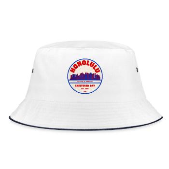 Honolulu Hawaii Skyline Badge - Bucket Hat - white/navy - Front